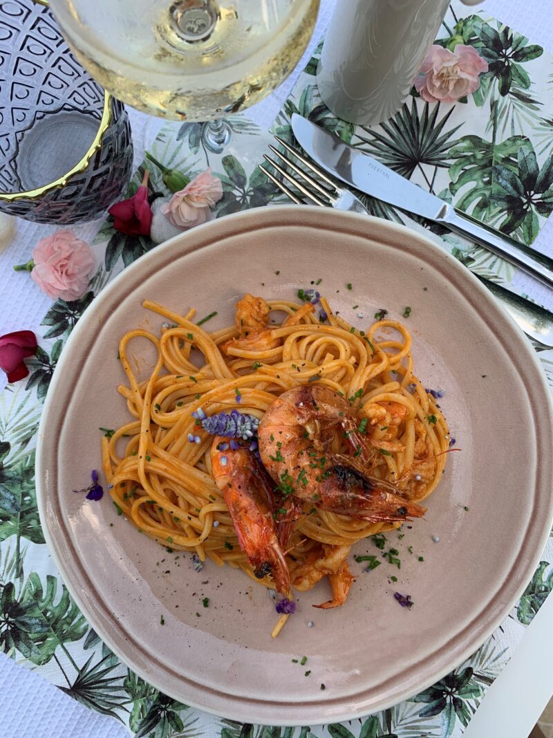 Spaghetti mit Garnelen